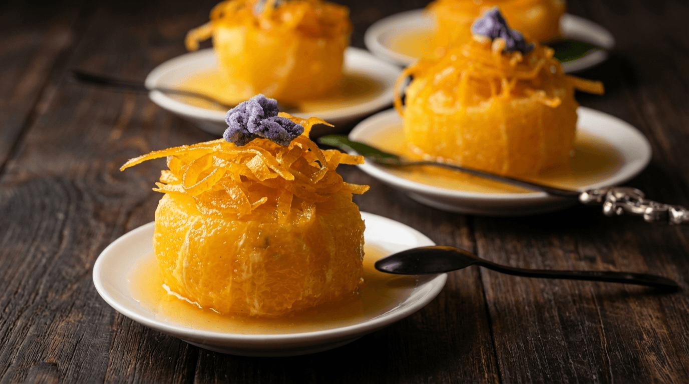 Oranges orientales au kirsch et violettes confites