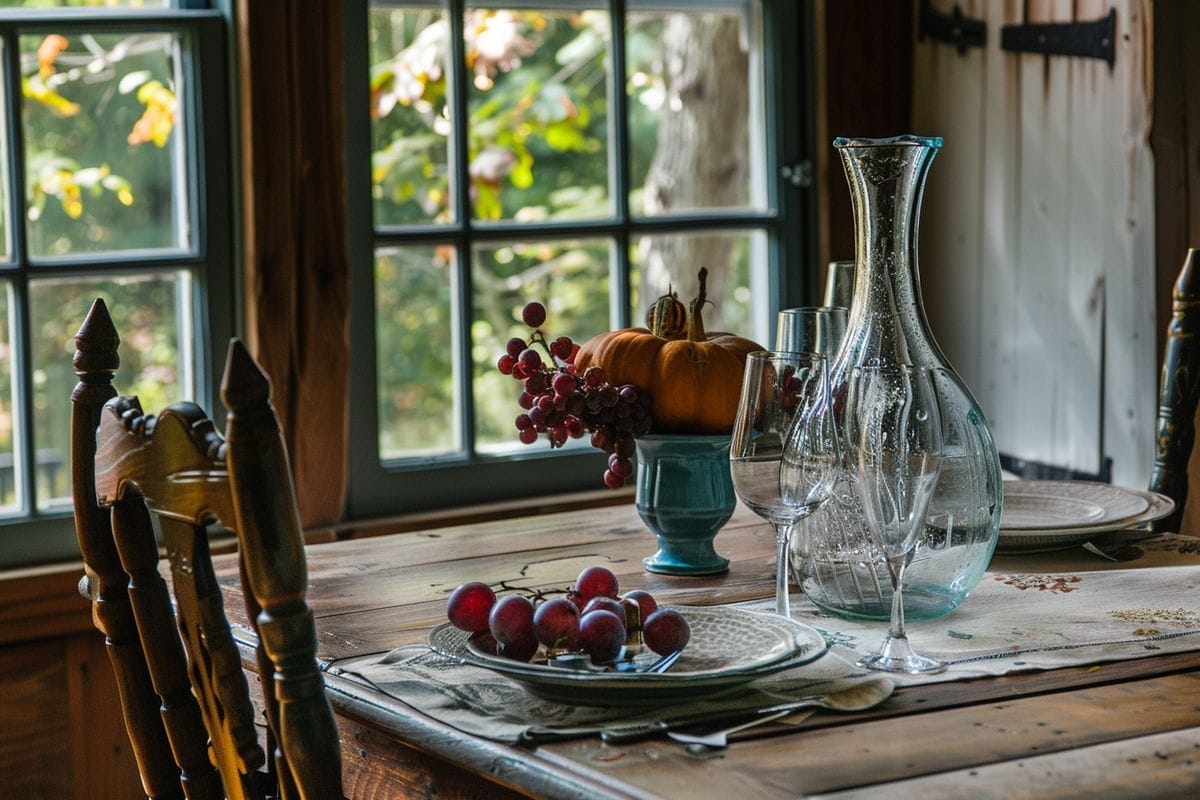 Elegant carafe displayed in a cozy dining room setting