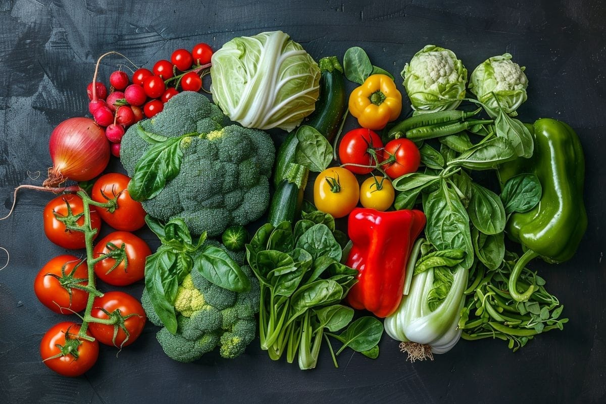 An assortment of June's seasonal vegetables for cooking delicious meals.