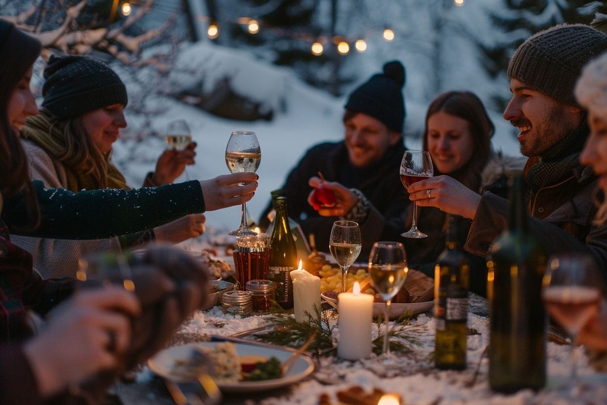 Group of friends enjoying homemade truffade during a winter gathering.
