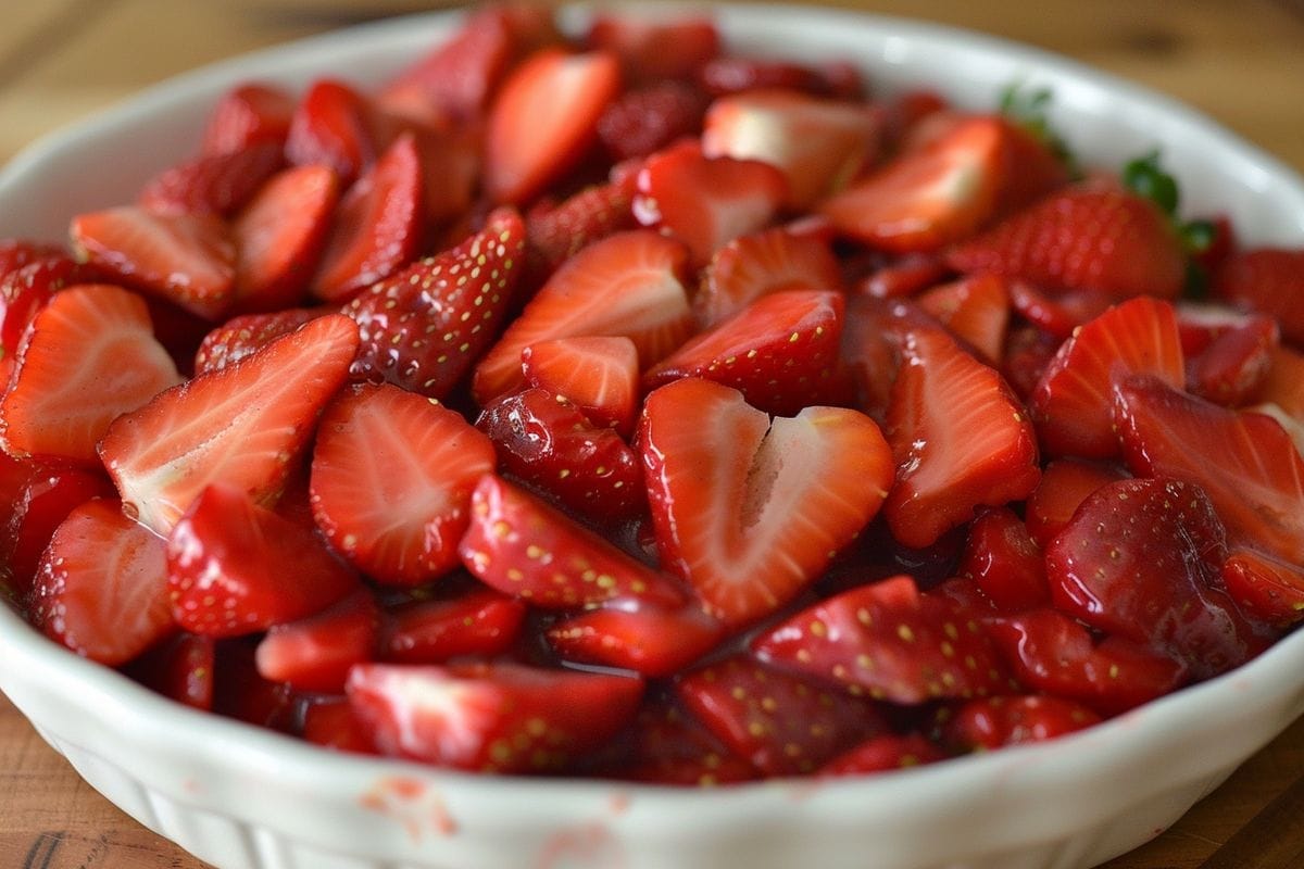 Use frozen strawberries by thawing and draining them before starting the recipe.