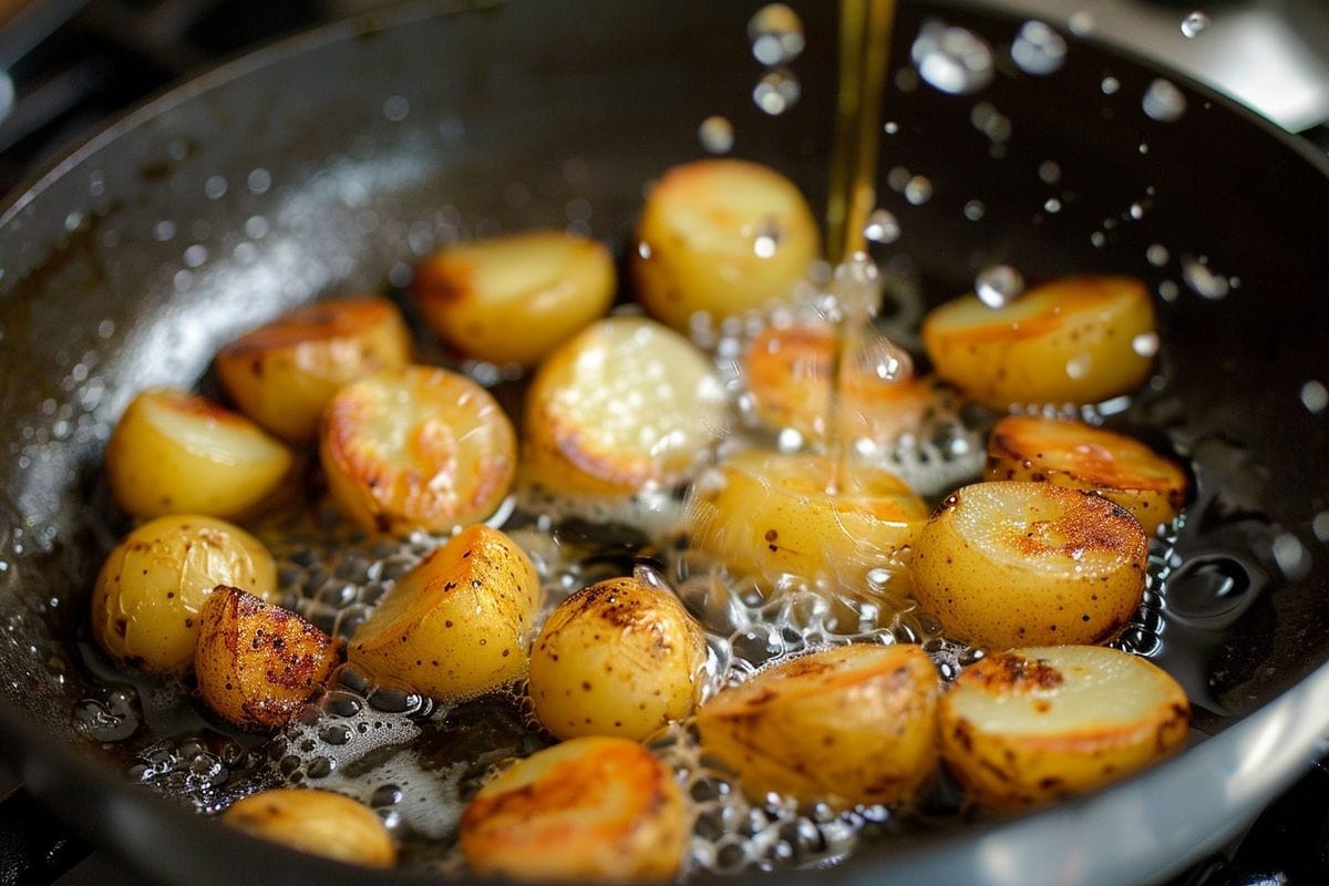 Use olive oil or clarified butter for frying the grenaille potatoes.