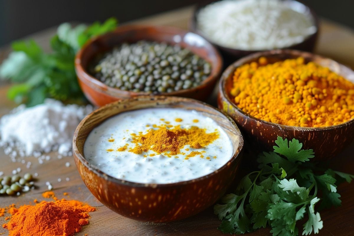 Recommended seasonings for lentils with coconut milk: turmeric, cumin, coriander.