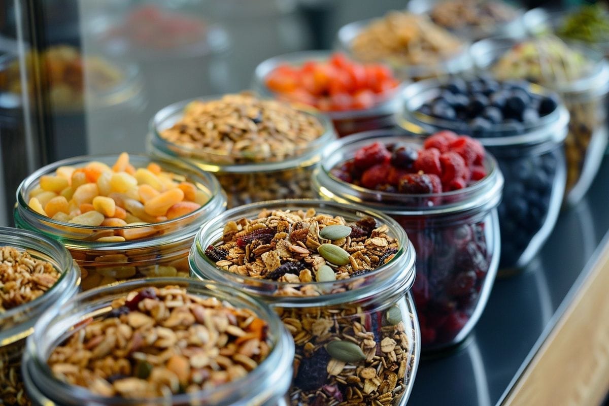Variations in granola flavors: dried fruits, different seeds, spices, extracts.