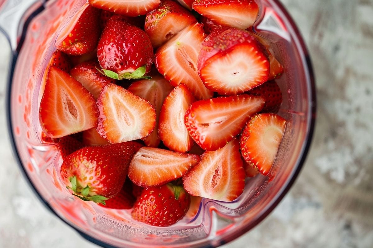 Blend the strawberries: Add pink grapefruit juice to the blender and blend until smooth.