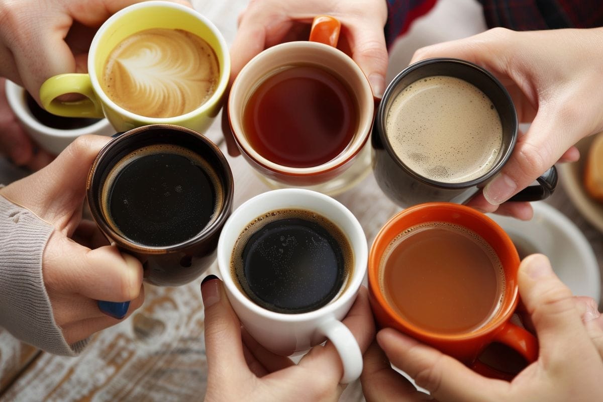 Group of people raising their cups in a toast to good health
