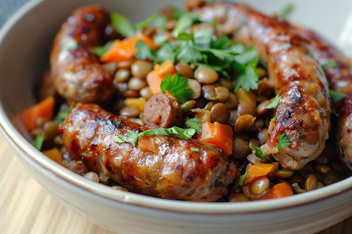 Recette des lentilles et saucisses