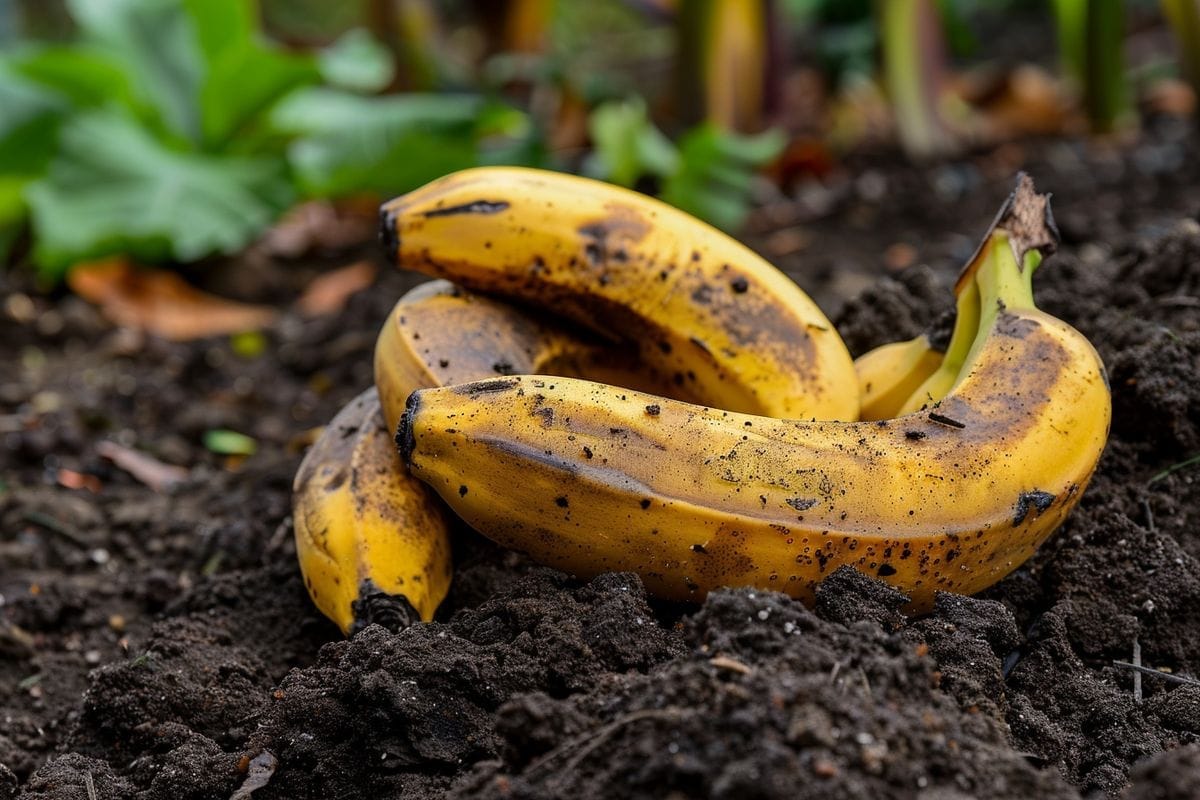 Transforming organic waste by burying banana peels in your garden.