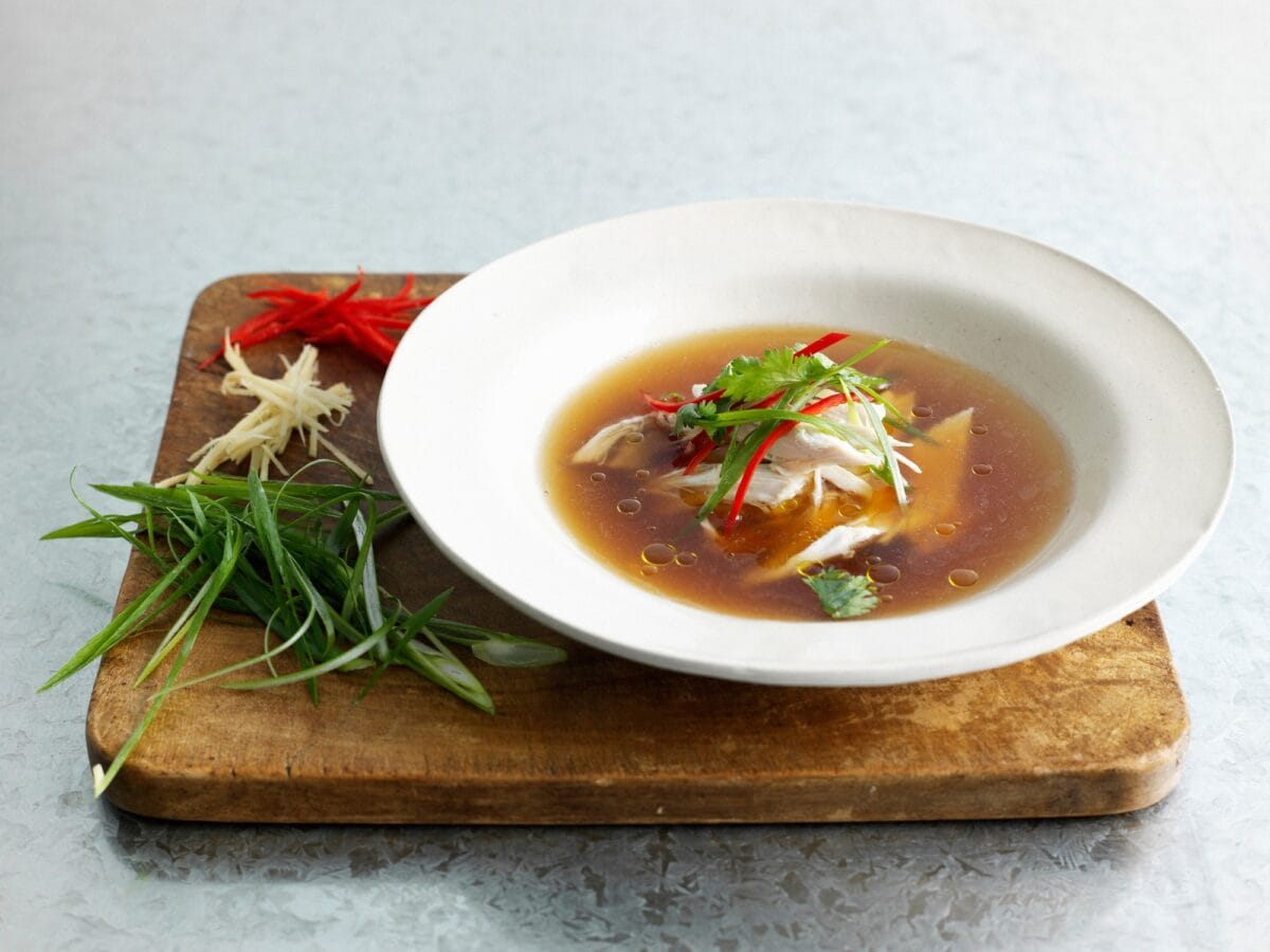 Bowl of fish and vegetable soup
