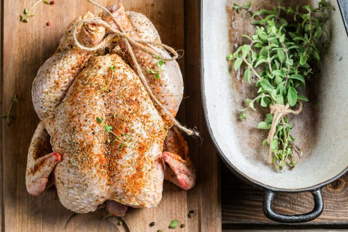 Chicken with herbs just before cooking