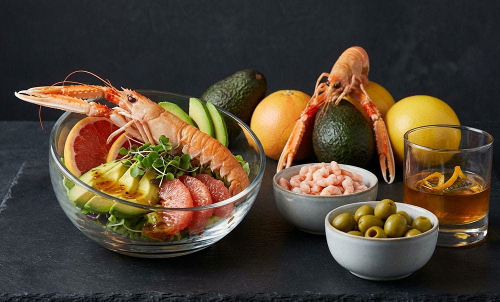 Cocktail de langoustines et de pamplemousses au rhum