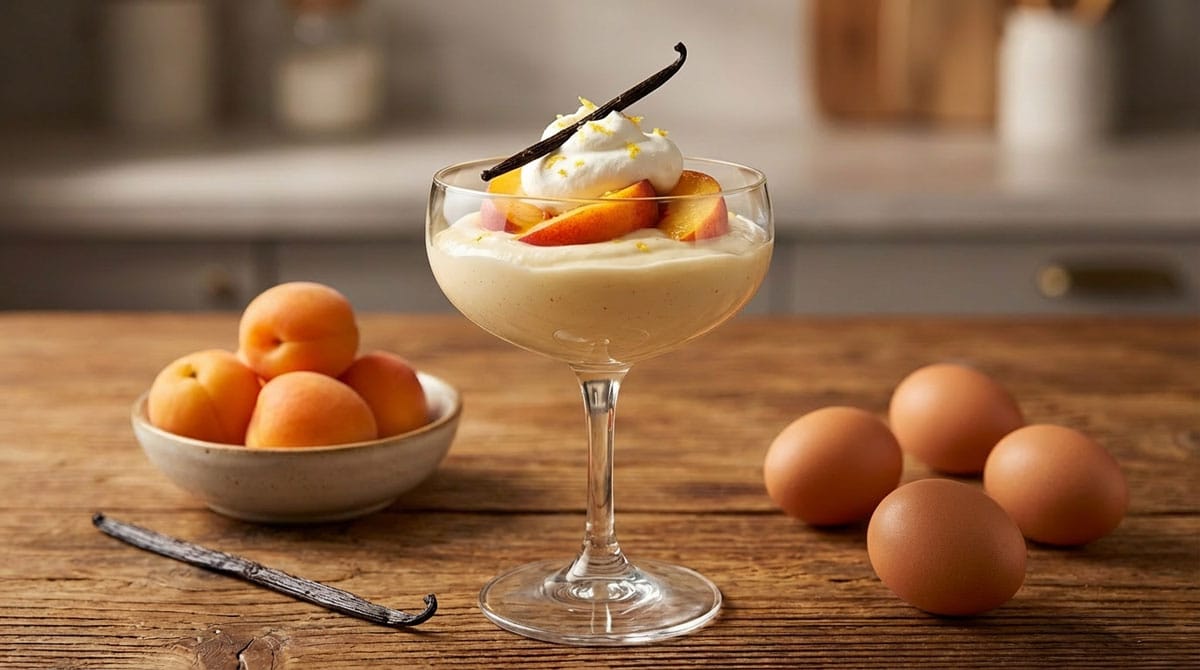 Coupes de mousse aux pêches à la vanille