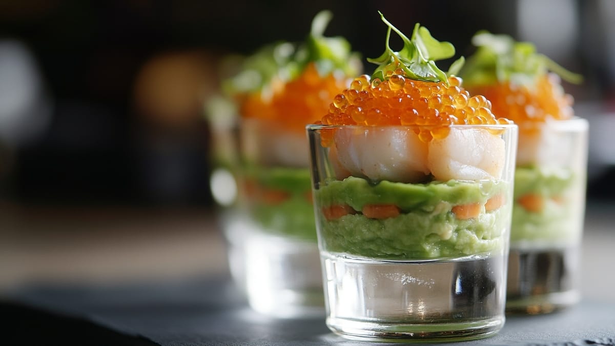 Un tartare de Saint-Jacques parfumé au citron vert repose sur un lit de guacamole maison. Une chantilly au wasabi couronne l’ensemble, relevée de quelques œufs de saumon pour la touche finale