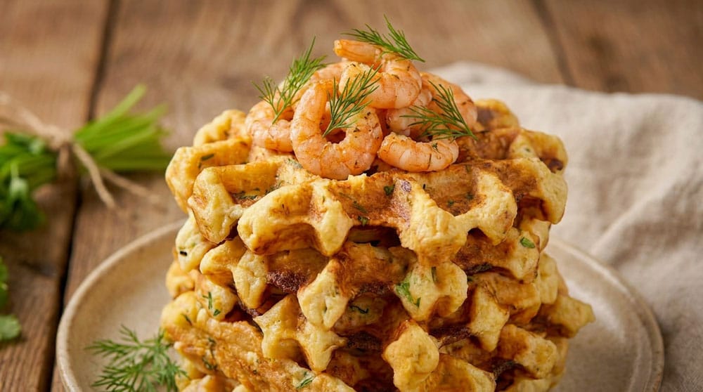 Gaufres aux crevettes et au saumon