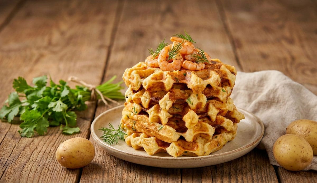 Gaufres aux crevettes et saumon