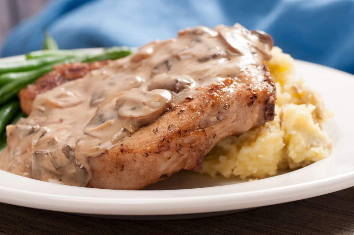 grilled pork chop with mushroom sauce