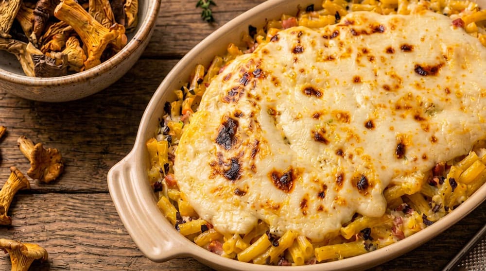 Macaroni au jambon et aux champignons