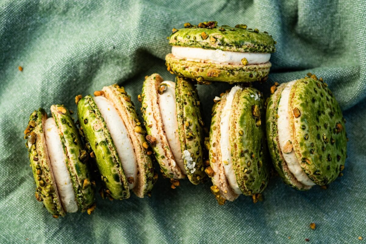 green pistachio macarons with cream filling