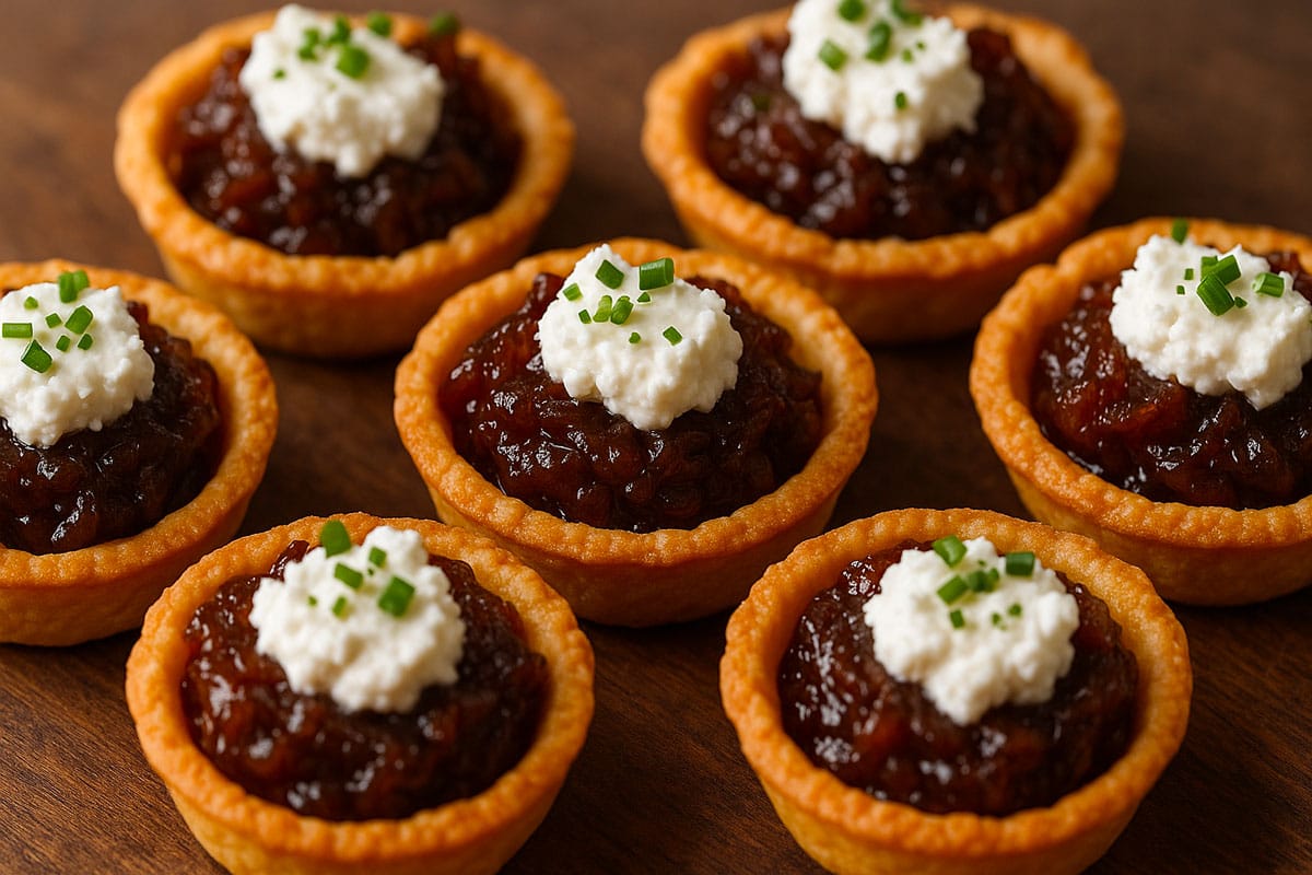Mini-tartelettes au confit d'oignon et de chèvre frais
