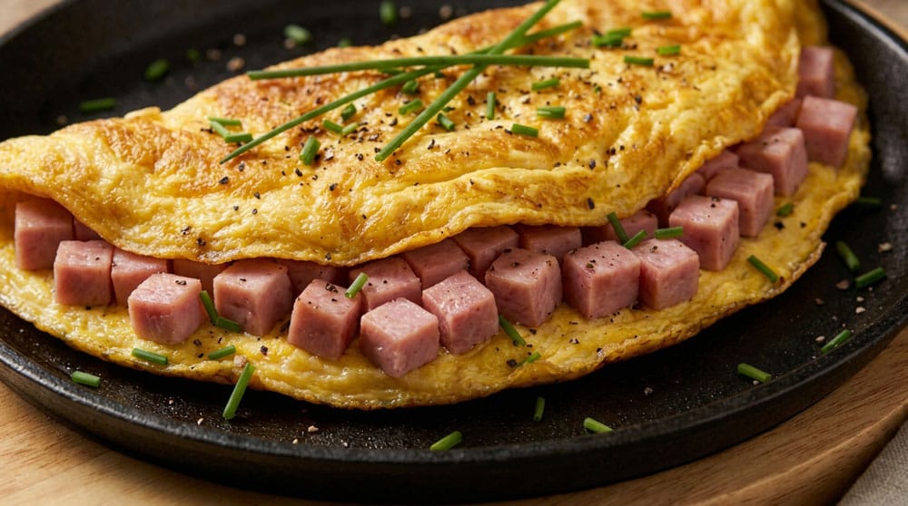 Omelette au jambon cuit