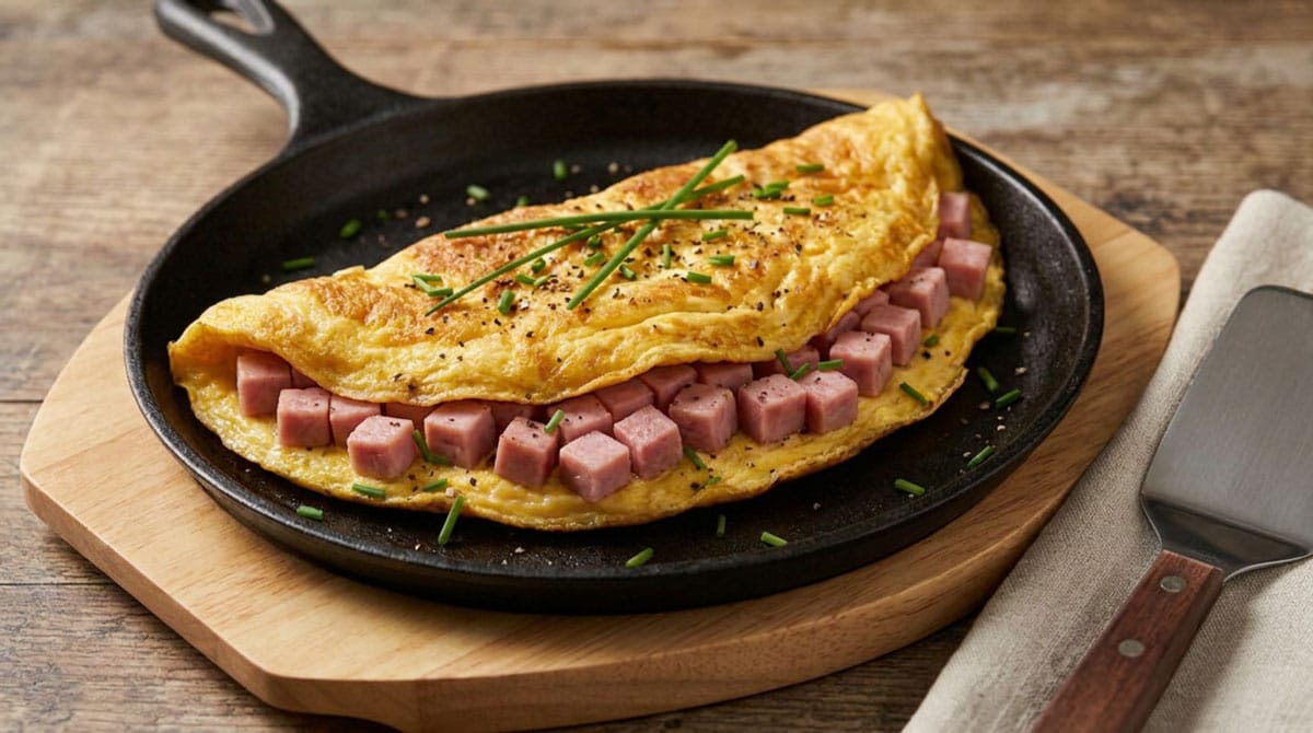Omelette au jambon cuit