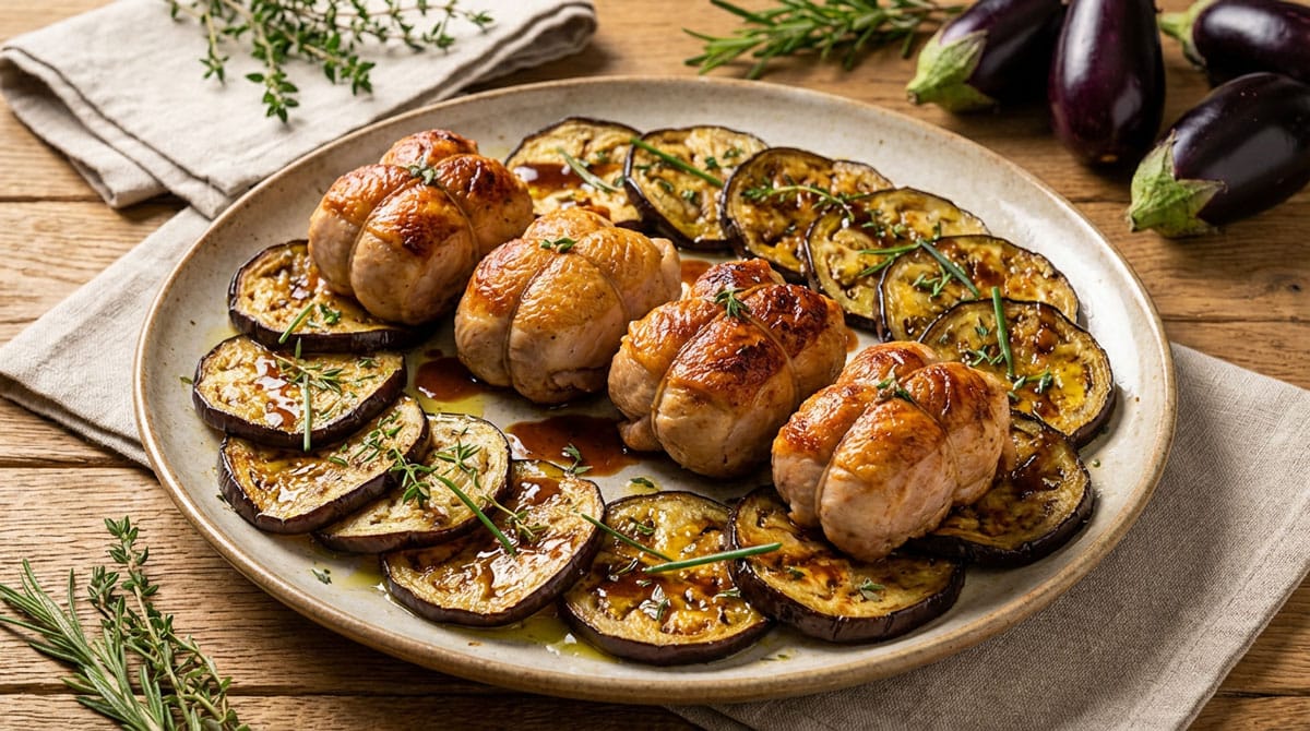 Paupiettes de dinde farcies aux aubergines fondantes
