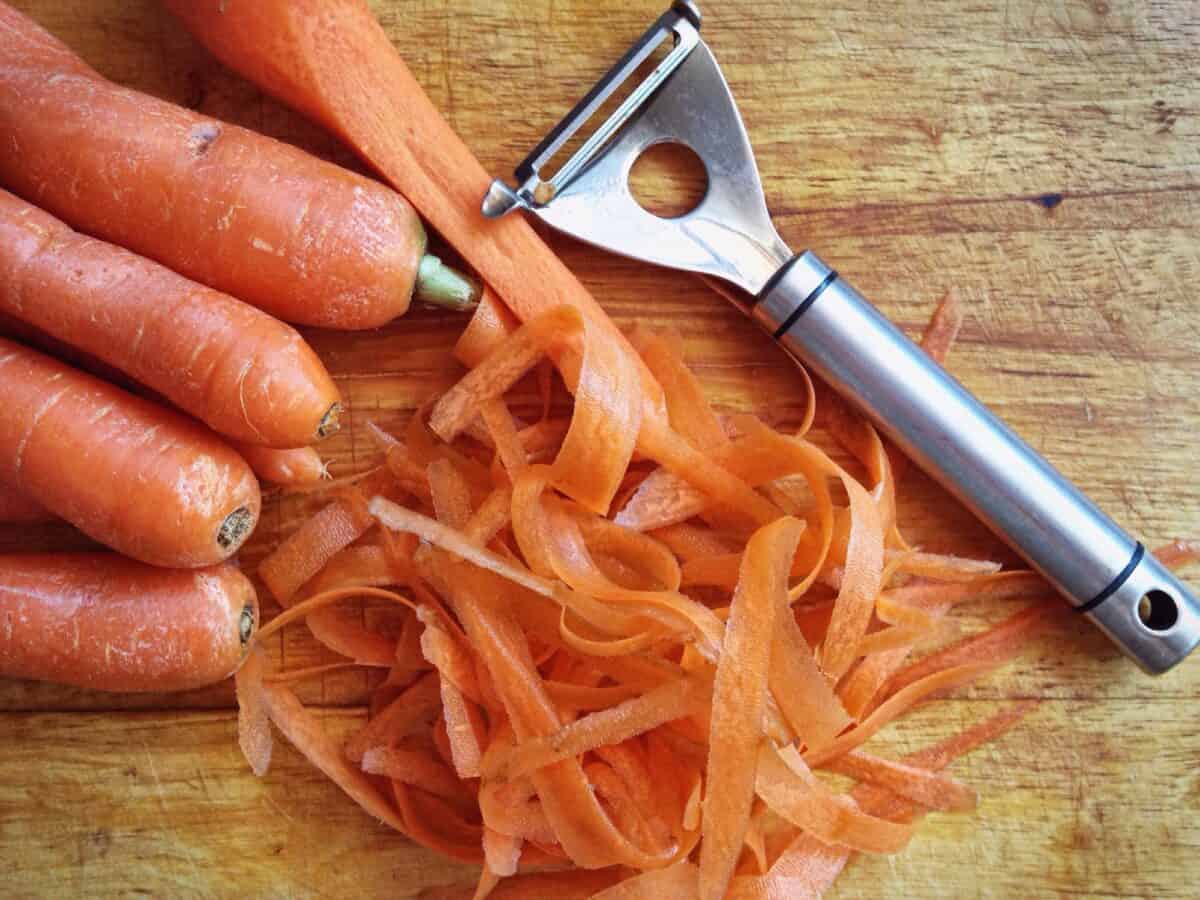 Peeling the carrots