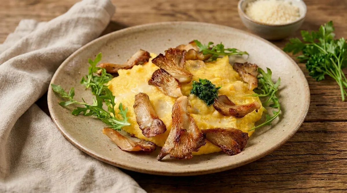 Polenta au gorgonzola champignons et grémolata