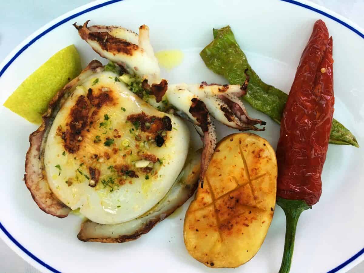 Sepia a la plancha, or grilled cuttlefish. Typical Spanish seafood dish.