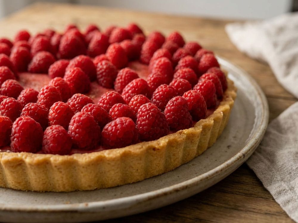 Tarte au coulis de framboises
