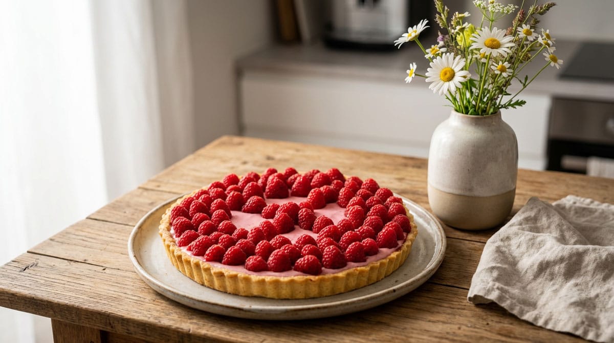 Tarte au coulis de framboises