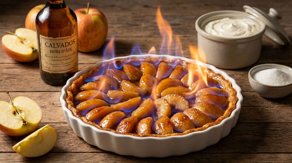 Tarte flambée au calvados : la recette spectaculaire