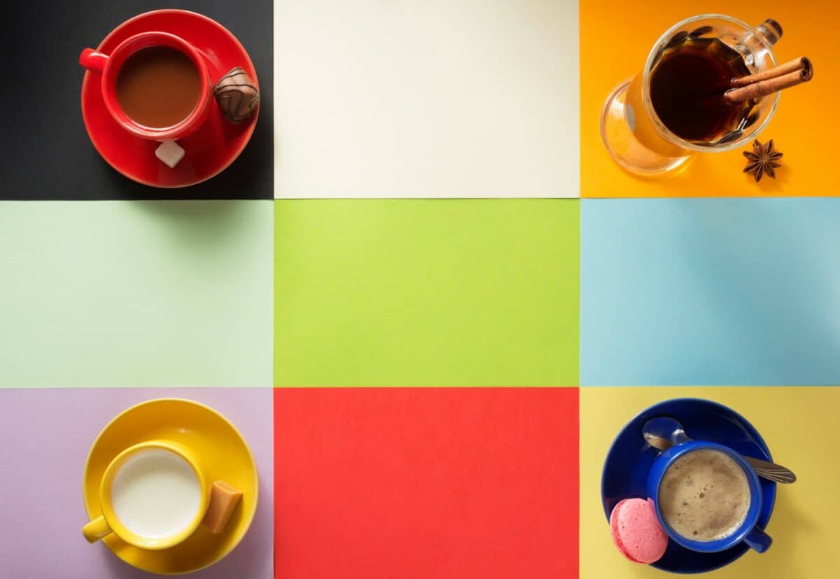 tasse de café, lait et cacao