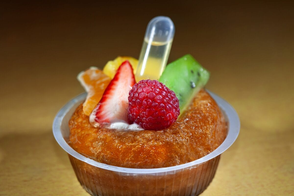 Tasty dessert on a yellow background