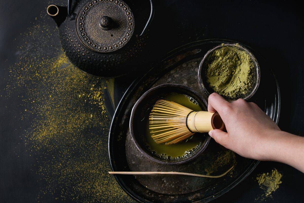 Green tea matcha powder and drink