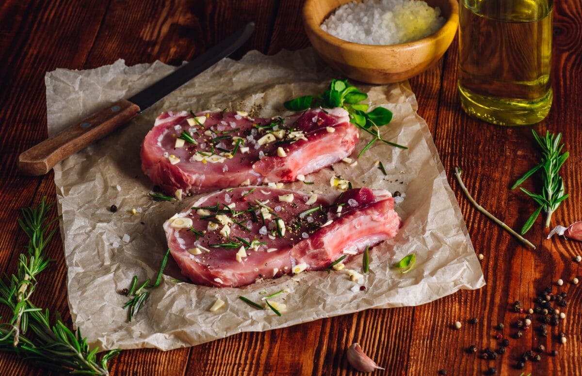 Two Rib Steaks Prepared for Frying